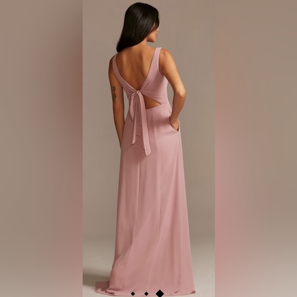 Davids Bridal chiffon tank scoop neck dress size 0  STYLE# F20535 - Picture 2 of 7